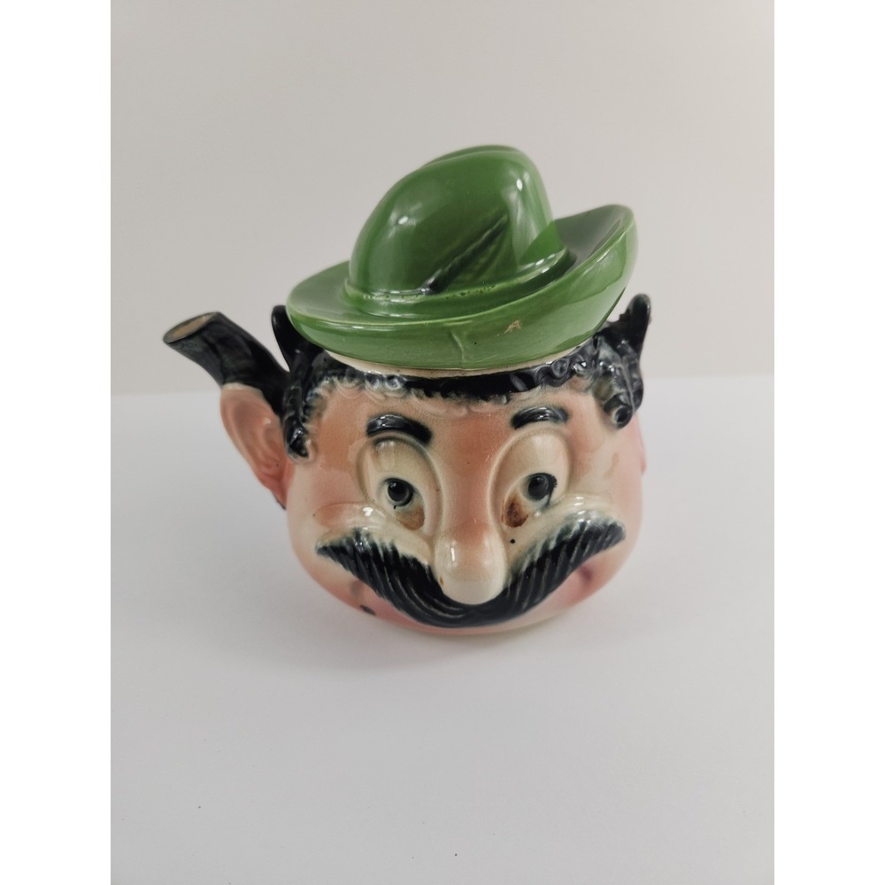 VintageVintage Character Head Teapot – Bavarian Man w/ Green Hat Hand Painted